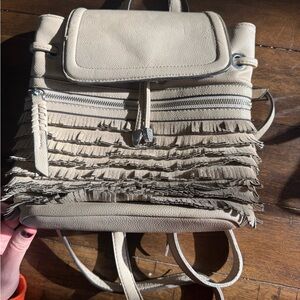 Chinese Laundry Beige Fringe Backpack